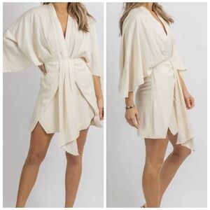 MABLE Linen Blend Kimono Sleeve Dress Size S Cream Draped Minimalist Luxe Beachy